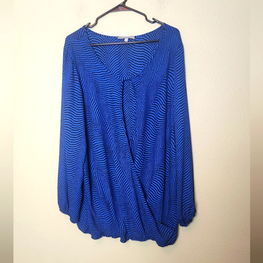 NY Collection Blue Chevron Wrap Blouse Suze 2X